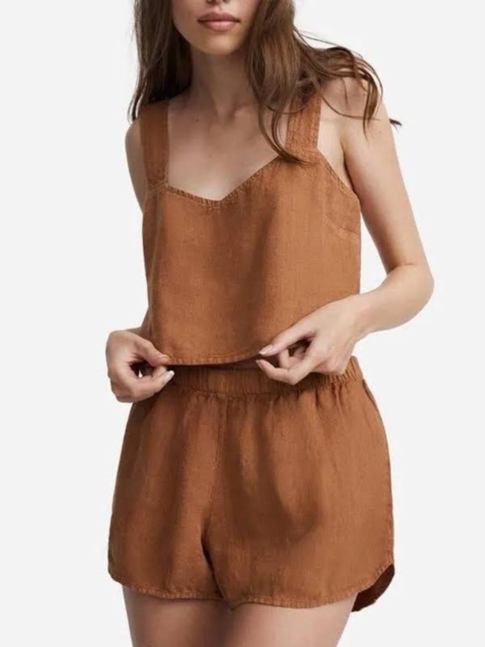 Mate The Label Linen Crop Tank Top and Shorts Set - Sedona Color